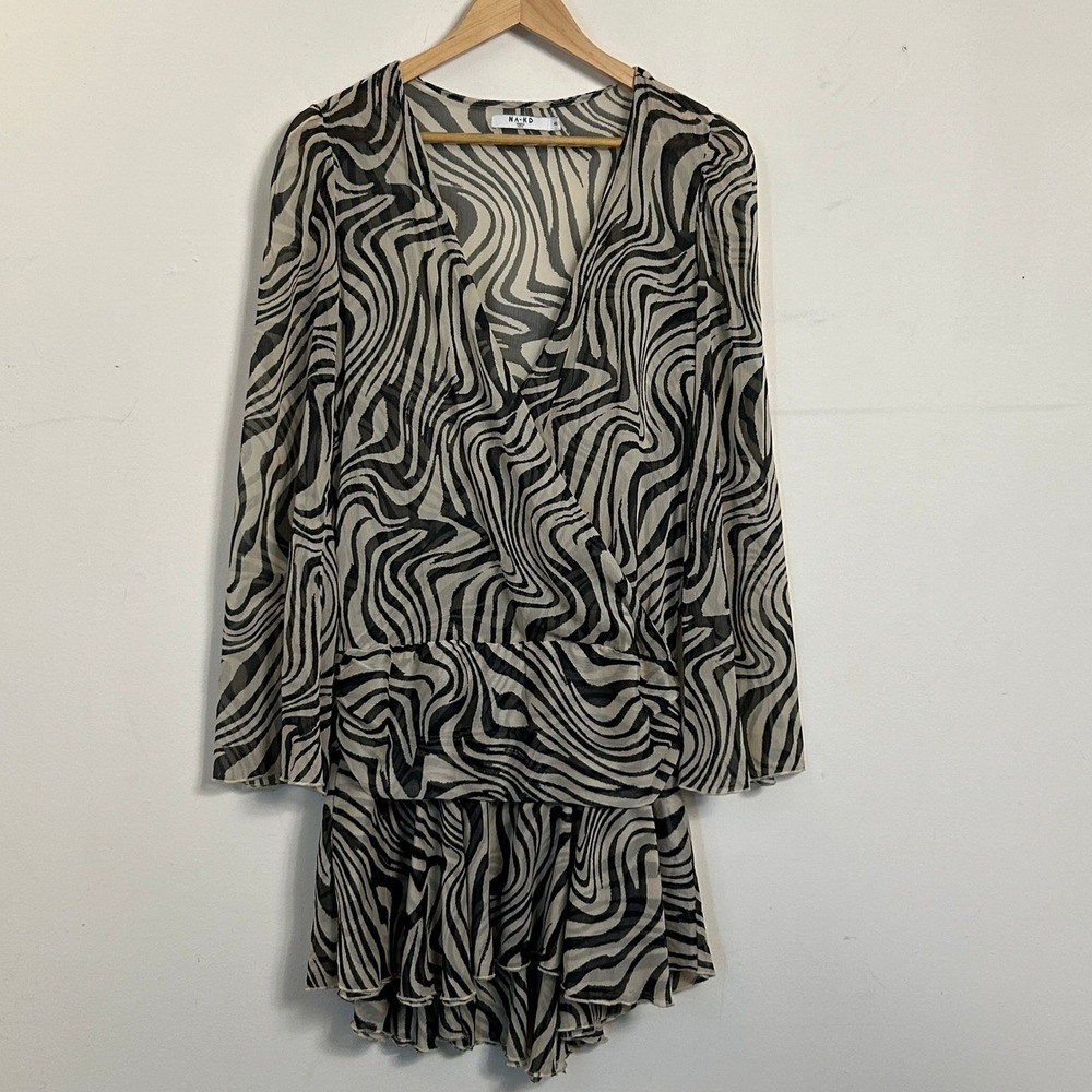 NA-KD Mini Dress Party 40 Black White Zebra Mesh Sheer Y2K Retro Fun